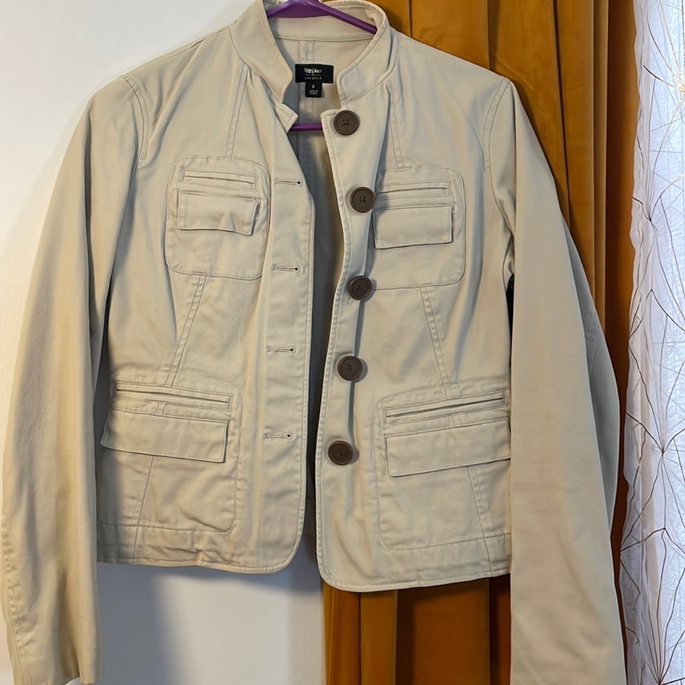 Mossimo stretch khaki beige button up light jacket size small
